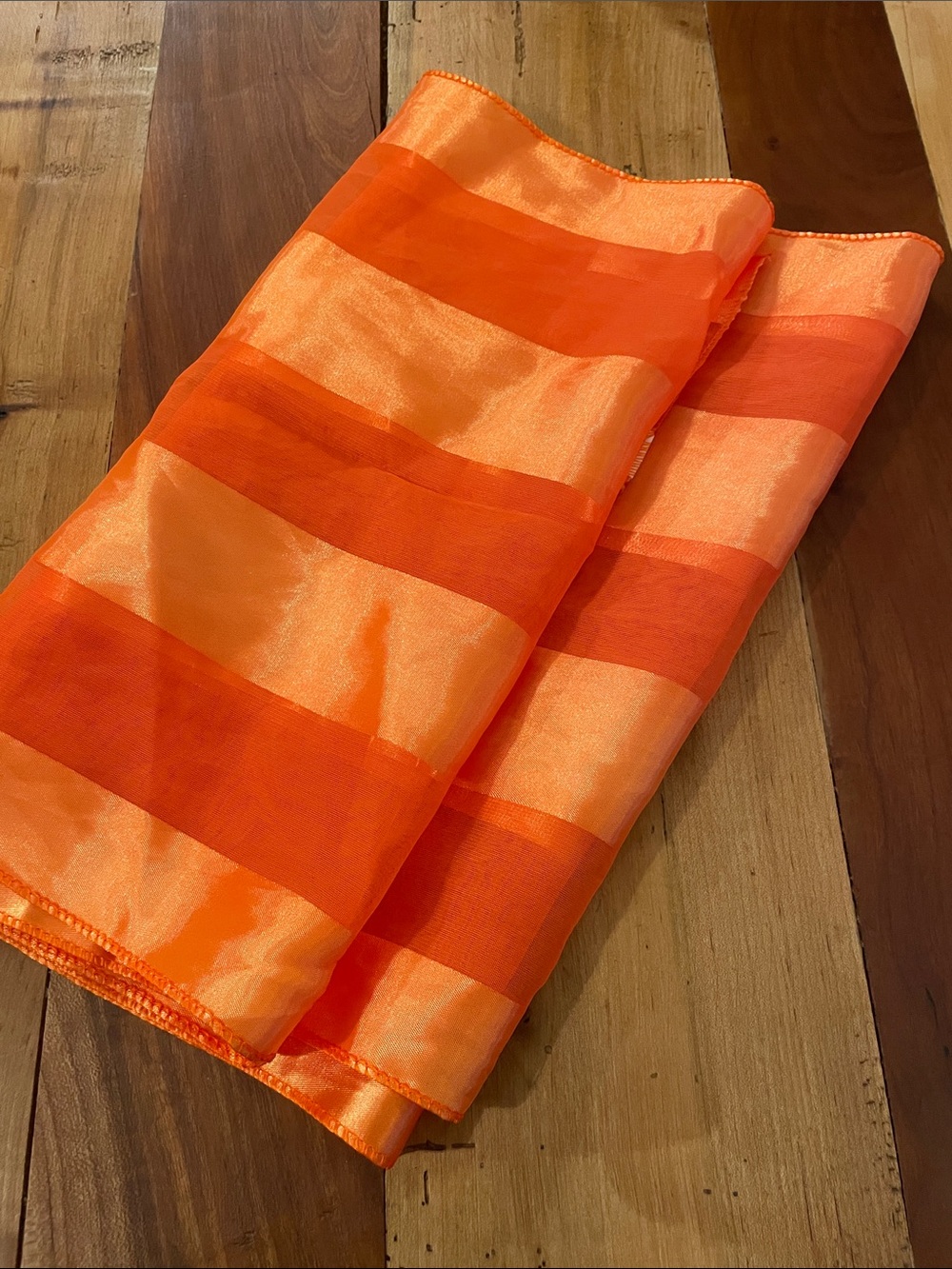 Vibrant Orange Striped Sheer Scarf